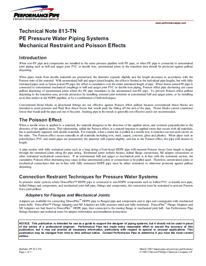 Technical notes for PE pressure water piping systems