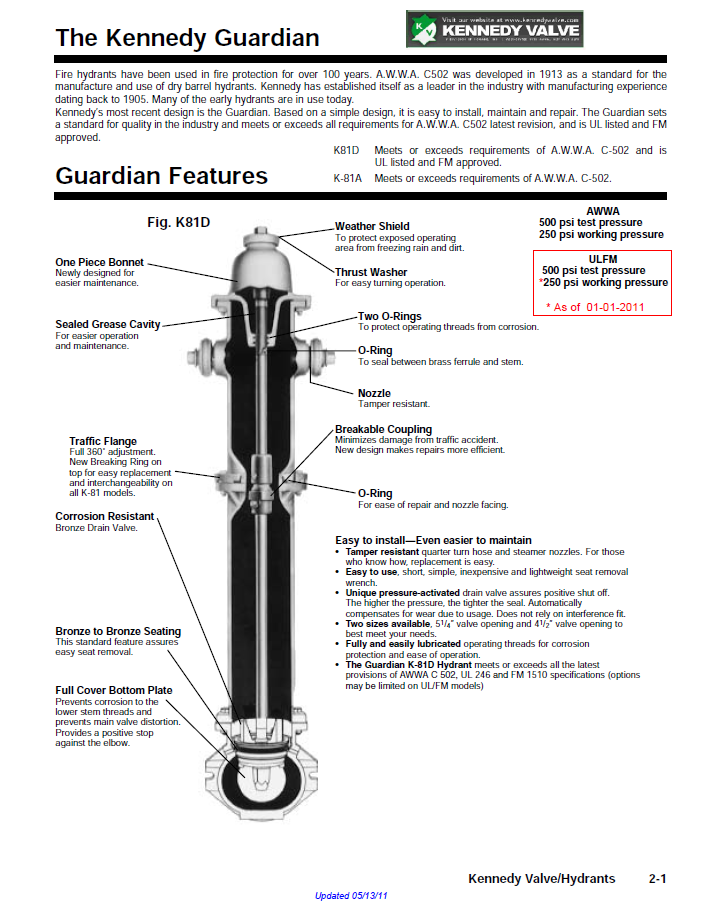 The Kennedy Guardian fire hydrant specification