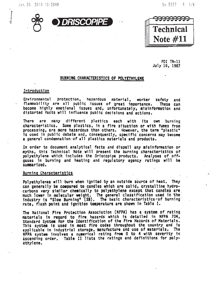 A technical note on the burning characteristics of Polyethylene