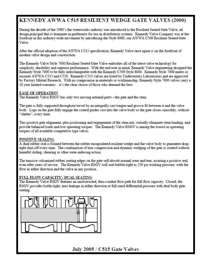 Information on Kennedy AWWA C515 Resilient Wedge Gate Valves