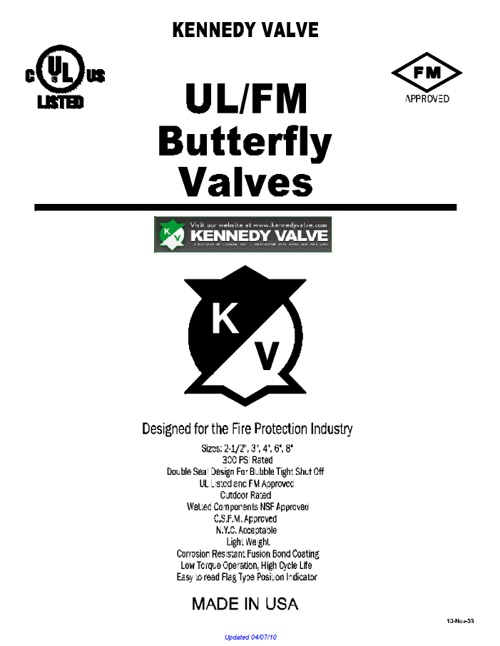 Kennedy UL/FM Butterfly Valves