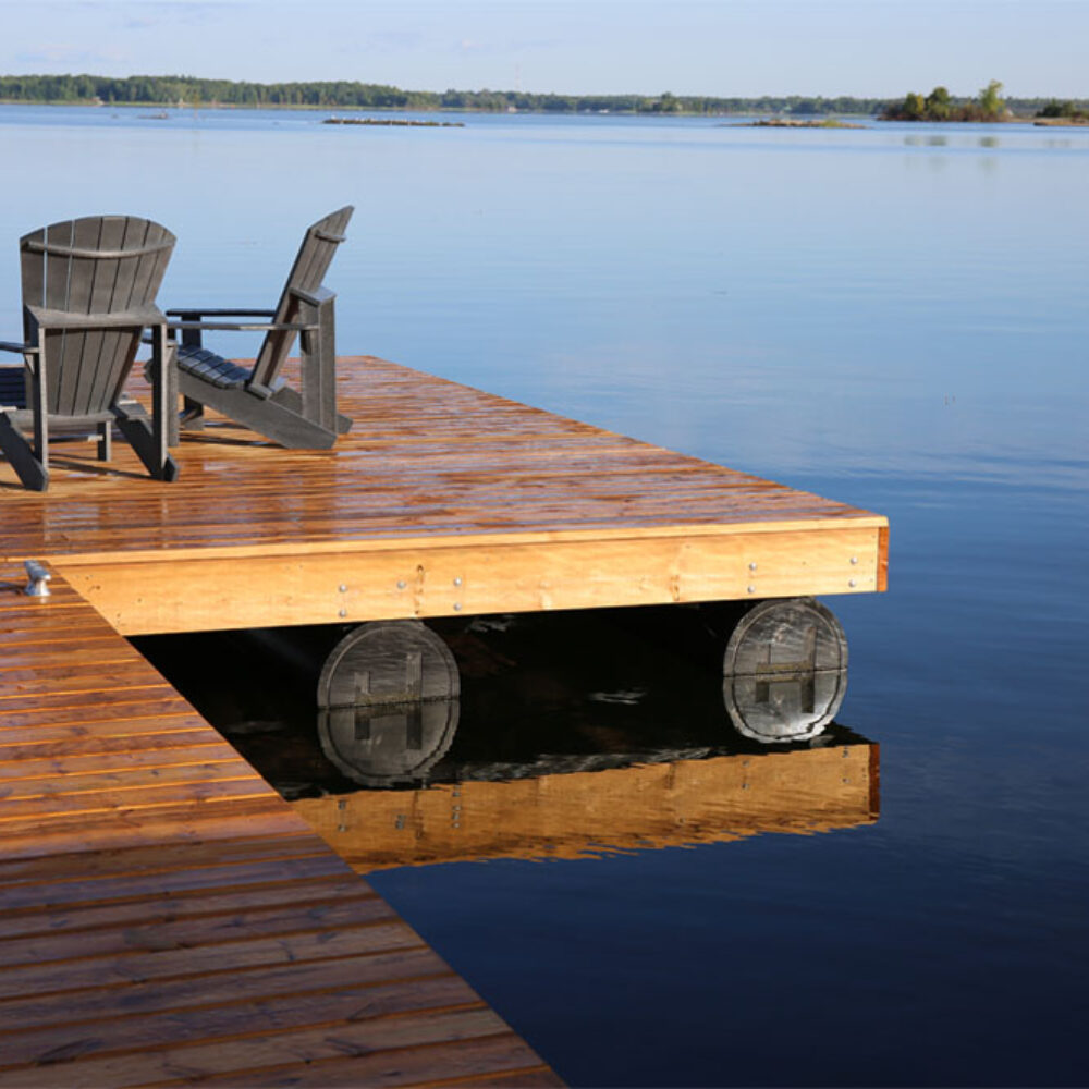 A Highland Flotation System HDPE system underneath a dock